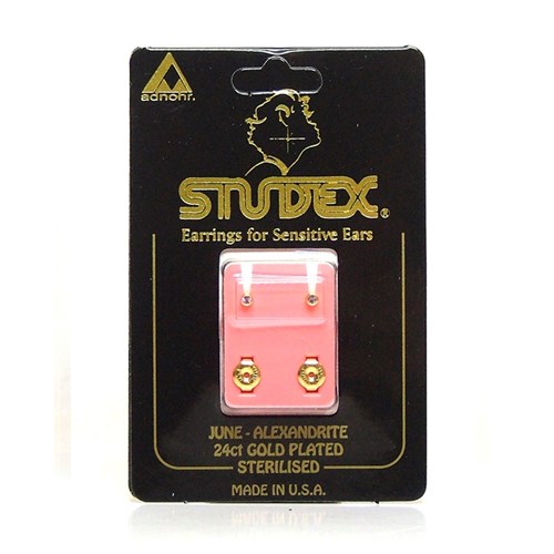 Birthstone Studs - Mini Bezel Gold - June / Alexandrite